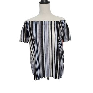 Elle Womens scallop off the shoulder top, size small, blue, black